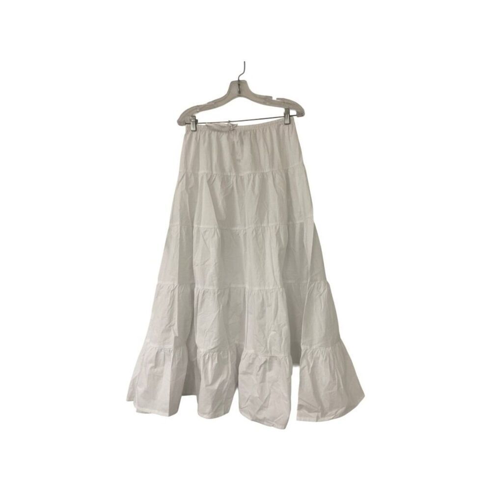 Zara Womens Tiered Midi Skirt Small White Boho Elastic Drawstring 4391/441 NWT